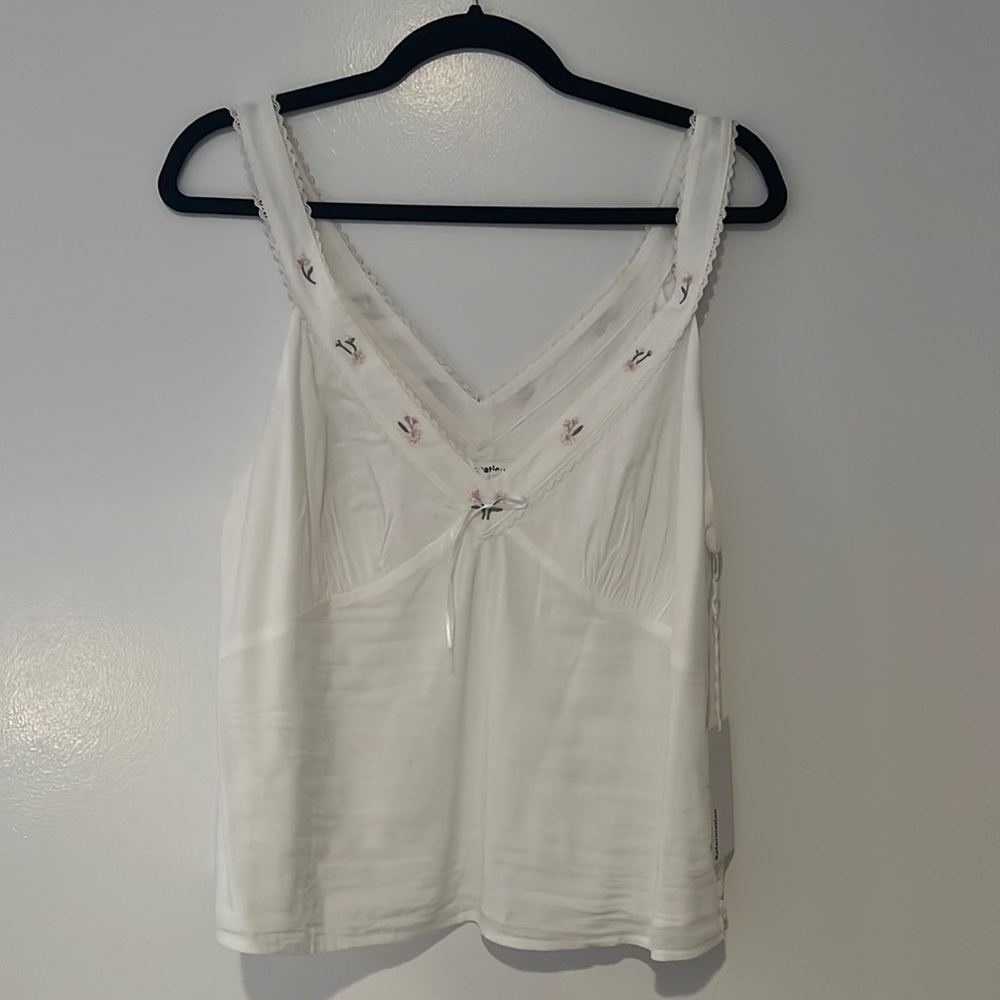 Reformation Capri Embroidered Lace Trim Floral Appliqué Tank